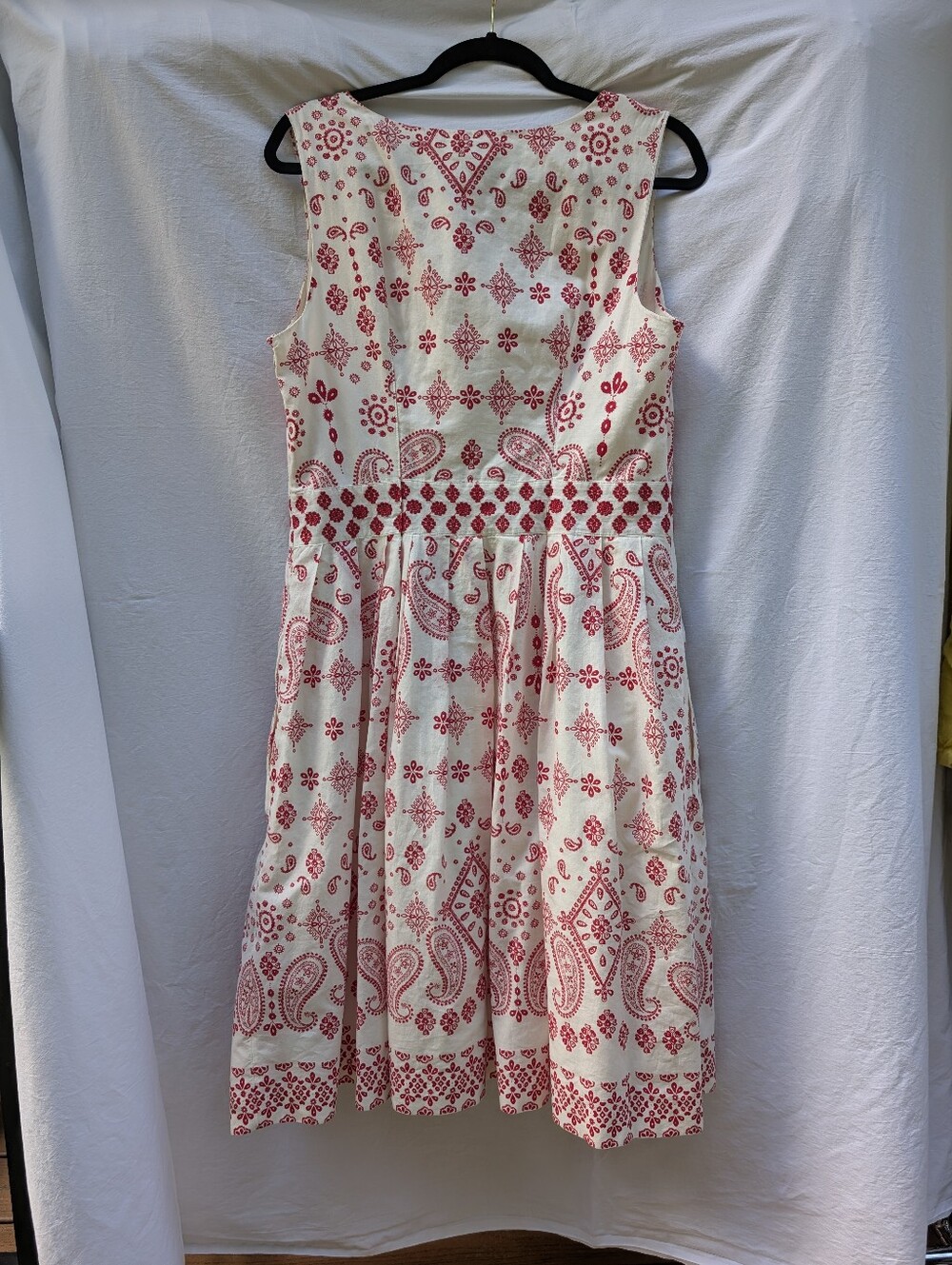 Talbots Cotton Paisley Bandana A-Line Dress w Pockets Off-White Red Sz 14W - Picture 4 of 11